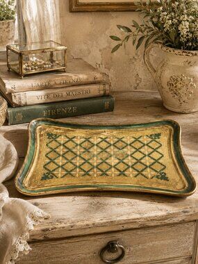Vintage Large Italian Florentine Ornate Hand-Painted Carved Wooden Serving Tray